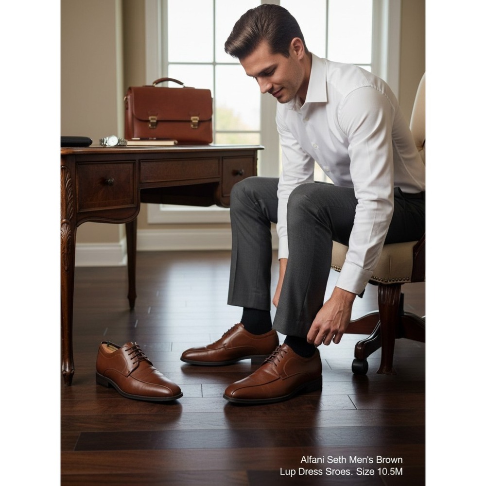 Alfani Seth Men's Brown Lace Up Dress Shoes Size 10.5M Casual Oxford